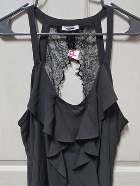 Black Lace-Back Ruffle Cami - Women tank Top